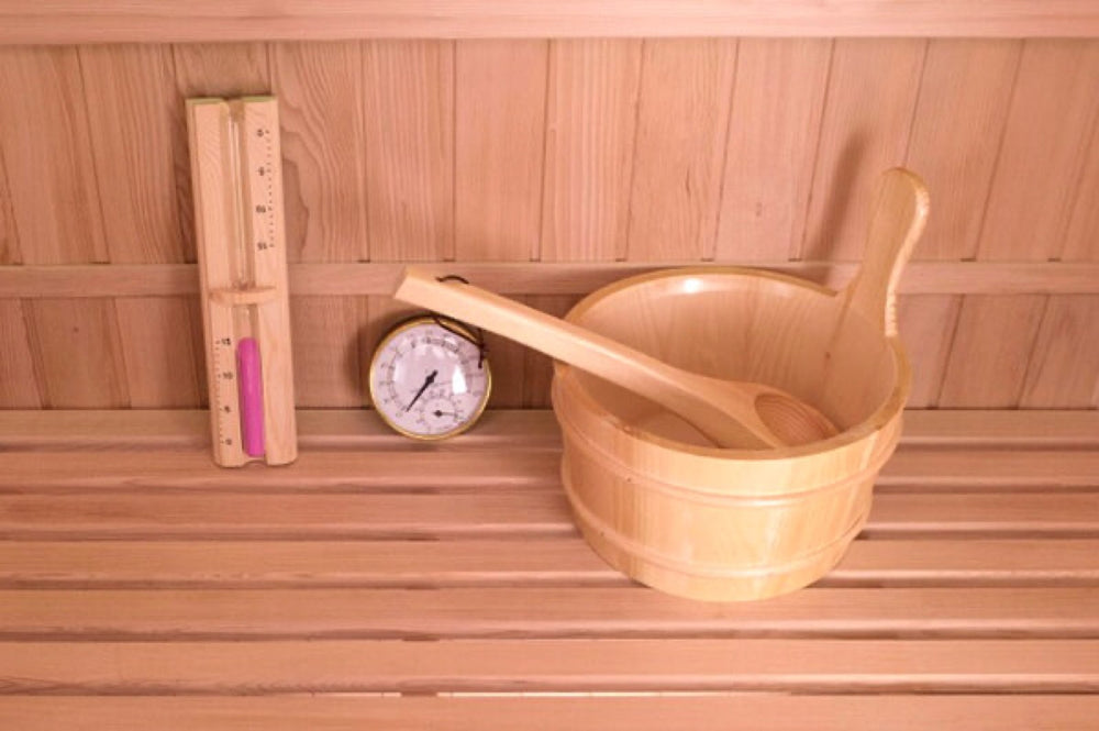 Kit de acessórios Harvia em metal para sauna: balde, concha e higrómetro