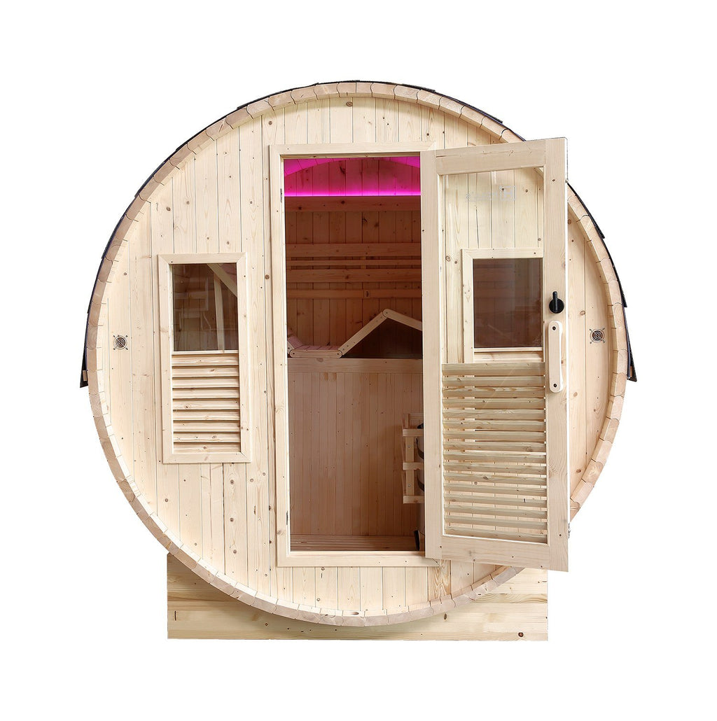 Sauna exterior Gaïa Bella · pack completo com salamandra PO60 e acessórios