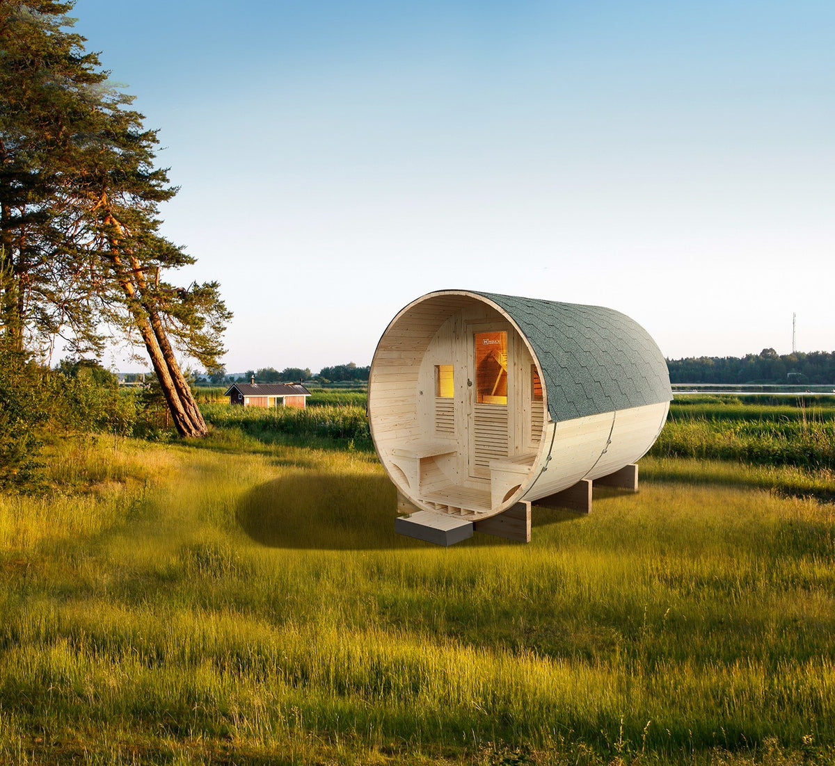 Sauna exterior Gaïa Luna · pack completo com salamandra PO80 e acessórios
