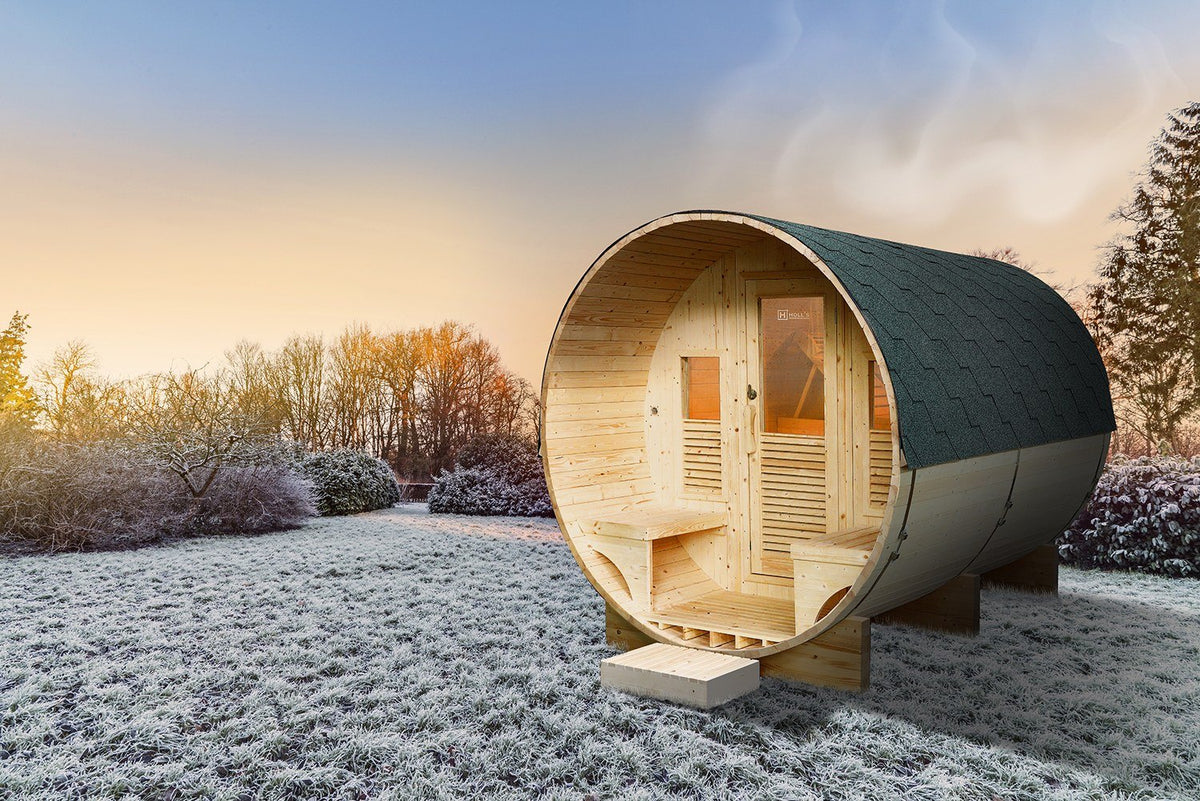 Sauna exterior Gaïa Luna · pack completo com salamandra PO80 e acessórios