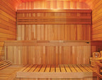 Sauna exterior Gaïa Nova em abeto · pack completo com salamandra PO80 e acessórios