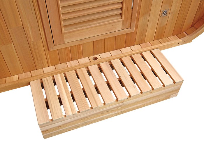 Sauna exterior Gaïa Nova em abeto · pack completo com salamandra PO80 e acessórios
